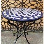 outdoor moroccan blue and white mosaic table
